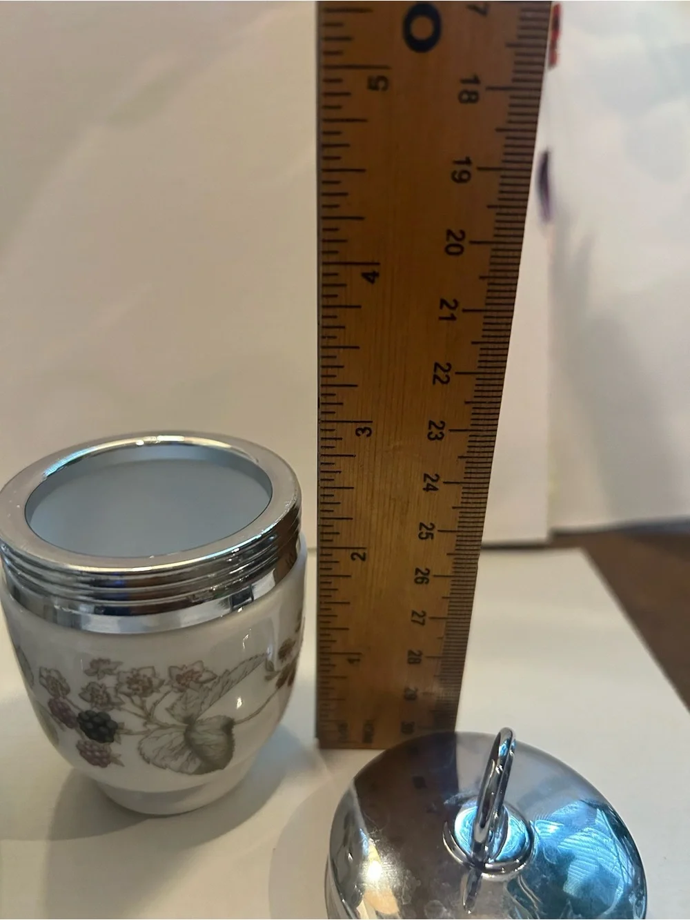 Porcelain Egg Cups with Silver Lids and Berry Motif - Picture 8 of 13